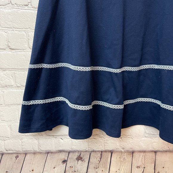 **SOLD** Navy Blue & White Lace Fit & Flare A-line Dress Pinup Retro sz Large - Picture 3 of 8